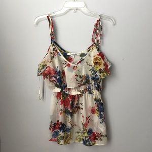 Light Sheer Tank Top Cream with flower pattern